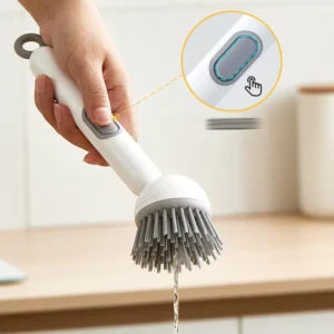 6 Direction Rotatable Dish Brush with Liquid Dispenser Adjustable Angle Pan Scrubber for Pots Cups Kitchen Cleaning