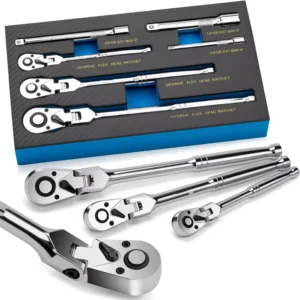 6 Piece 72T Ratchet Wrench Flex Head Carbon Steel Ratchet Set Metric 1 4″ 3 8″ 1 2″ Drive Socket Wrench DIY OEM 1000lb ft