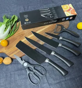 6 Piece Black Wave Pattern Knife Set for Supermarket Mall Gift Boxes