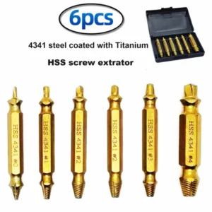 6 Piece High Speed Steel 4341 Sliding Tooth Screw Extractor Double Headed Reverse Tooth Wire Remover Tool Double Bolt Screw