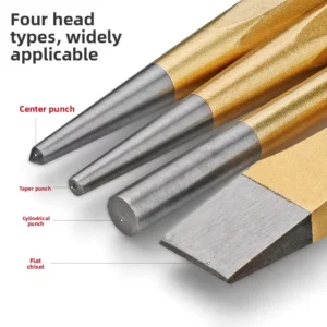 6 Piece Metal Handle Punch Chisel Set with Center Punch Round Punch Head Punch Stone for Masonry Carpentry Canvas Packaging