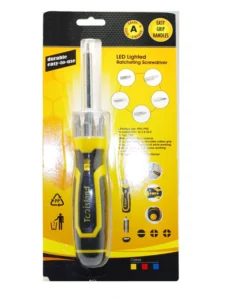 6 in 1 LED Screwdriver with Ratchet Flashlight Multifunction DIY Grade Chrome Finish Plastic Handle OEM Customizable