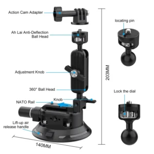 6 inch Suction Cup Shock Resistant Vacuum Pad for Camera Aluminum Action Camera Mounting Bracket