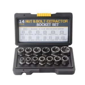 6.35mm-19mm 14 Piece Broken Bolt and Nut Remover Set Automotive Tool Kit With Sturdy Storage Case