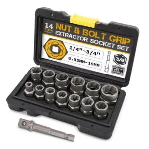 6.35mm 19mm Bolt Nut Remover Socket Set Car Repair Tool Kit Damaged Screw Extractor 14pcs Carbon Steel Black Hard for Tools