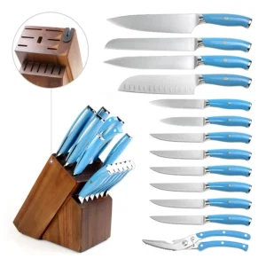 6pc Stainless Steel ABS Forged Handle Chef Knife Kitchen Knife Set with Wooden Knife Block
