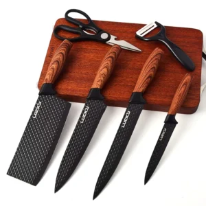 6pcs Home Knife Set Kitchen with Wooden Coating Soft Touch Handle