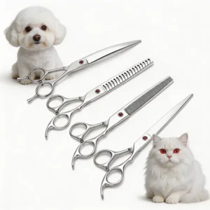 7/7.5 Inch Stainless Steel Pet Grooming Shears Straight Thinner Curved Chunker Scissors for Beginners