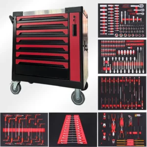 7 Drawer Lockable Black Steel 252pcs Tool Set Heavy Duty Iron Toolbox for Auto Repair Workshop OEM/OBM