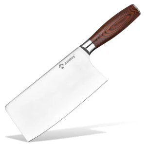 7 Inch Stainless Steel Chinese Chef’s Knife Handmade Metal Cleaver with Pakka Wood Handle for Vegetables and Meat