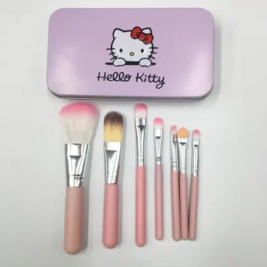 7 Pcs Cute Kitty Tin Box Makeup Brush Sets Mini Pink Woman Child Make up Brush Kit