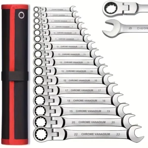 72-Teeth Chrome Vanadium Steel 8pcs Ratcheting Wrench Set Metric and SAE Ratchet 8-19mm & 1/4″ to 13/16