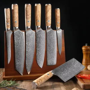 7PCS Damascus Chef Knife Set 67 Layers Damascus Steel Blade Wood Handle Japanese Damascus Knives