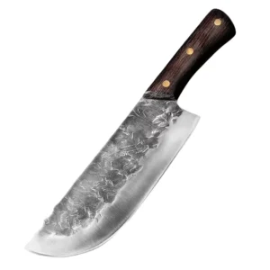 8 Inch Forged Stainless Steel Cleaver Knife with Wooden Handle for Kitchen for Chef Butcher Meat Vegetables Fish Slicing