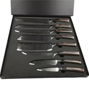 8Pcs sharp Wooden German Stainless Steel Japanese 67 Layer Damascus Steak Chef Modern Knives Kitchen Knife Set