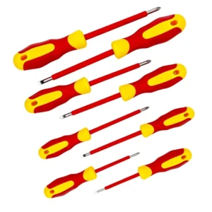 8pc Cr VSteel Screwdriver Set Magnetic Tip Phillips Slotted Professional Electrician Hand Tool Kit with Portable Storage Box Red