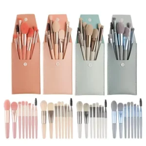 8pcs Macaron Makeup Brushes Set Face Eye Shadow Foundation Tool Mini Travel Portable Cute Makeup Brush Kids Zipper Bag