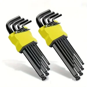 9 Piece Hex Key Allen Wrench Set High Hardness S2 Alloy Steel Three Shapes Industrial Grade Metric Measurement System