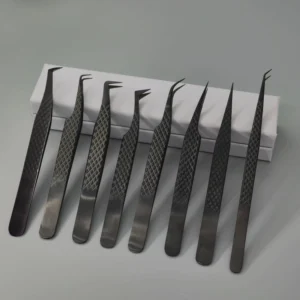 90 Degree Custom Private Label Fiber Grip Fiber Tip Volume Lash Tweezers Set Stainless Steel Lash Tweezers for Lash Extension