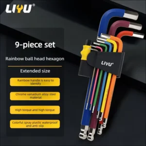 9PCS Colorful Long Arm Hex Key Set High Hardness Ball End & Flat End Allen Wrench Kit Home Repair Hexagon Tool Set