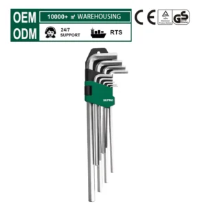 9PCS Extra Long Arm Chrome Plated Hex Key Set Metric 1.5 10mm CR V Allen Wrench for Home Garage Professional & Industrial Use