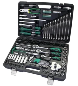 AE S124 124Pcs 1/4″&1/2″ Auto Repair Toolbox Ratchet Wrench Screwdriver Kit Other Hand Tool Set for Car Repair