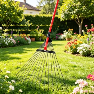 Adjustable Foldable Retractable Garden Leaf Rake with Ergonomic Non Slip Grip for Lawn Yard Leaf Fast Effective Cleaning
