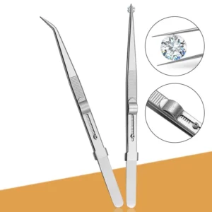 Adjustable Stainless Steel Diamond Jewelry Tweezers No Groove Lock Anti Slip Tip High Elasticity Anti Magnetic