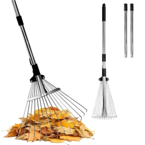 Adjustable Steel Head Telescopic Types Handle Lawn Home Garden Metal Hand Leaf Rake Tools for Yard Lawn Shrub Garden Beds