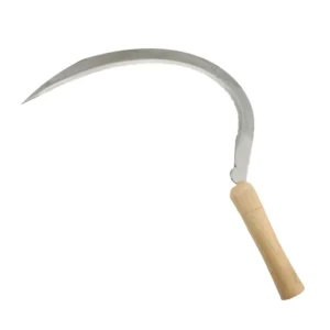 Agricultural Garden Grass Sickle Cutter Tool with Carbon Steel Blade 1.5mm Thickness Bright Finish and Wooden Handle
