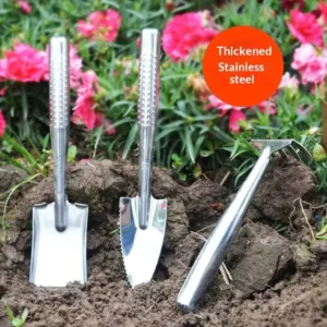 All Stainless Steel Thickened Silver Mini Shovel Rake Spade Set for Balcony Vegetable Flower Planting Succulent Gardening Tools