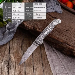 All Steel Damascus Steel Folding Multi Use Knife Portable Cross Border Fruit Meat Knife Stainless Steel Blade for Eating Peeling