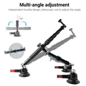 Aluminum Alloy Multi Angle Car Camera Mount 360 Adjustable Magic Arm Quick Release Triple Suction Cup Action
