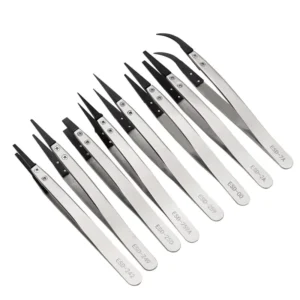 Anti Static Precision Tweezers Curved Straight Tip Stainless Steel ESD Tweezer Electronics Repair Can Replace Head