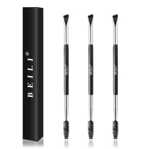 BEILI Black Professional Double Sided Makeup Brushes Headed Eyebrow Eyelash Thin Hair Angled Eye Brow Brush Set