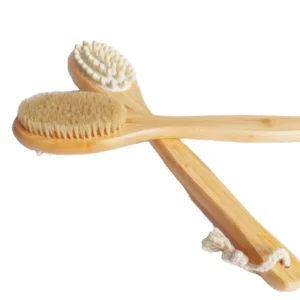 Bamboo Body Brushes for Use in Shower Dry Brushing Lymphatic System Wooden Bath Dual Sided Long Handle Back Scrubber Brush