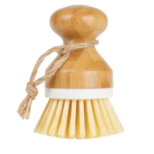 Bamboo Kitchen Pot Scrubber with Bamboo Handle Plastic Bristle Cleaning Brush for Sink Stove Pan