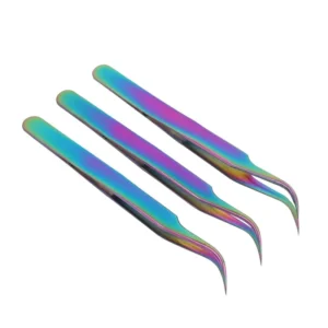 Beauty Nail Art Tool Holographic Coated Color Stainless Steel Eyelash Extension Tweezers Nail Art Tweezer