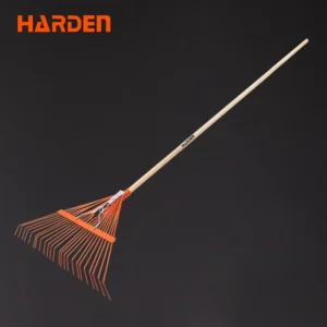 Bend Lawn Rake 24 Teeth Plastic Head Red Wood Handle with Anti Slip Covers DIY Grade