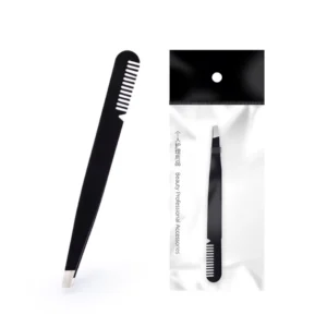Black Face Hair Trimmer Slanted Eyebrow Tweezers with Comb