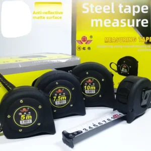 Black Five Pin Self Winding Metric 7.6m Plastic Steel Measuring Tape with Black Matte Finish Pull Out Design