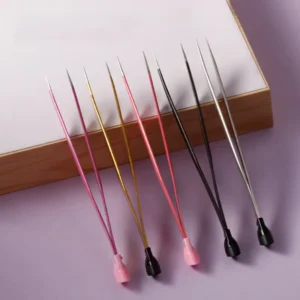 Black Pink Double Headed Tweezers Stainless Steel Pointed Tip Durable Anti static Manicure Makeup Tool Silicone Press