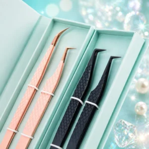Black Teddy Baby 90 Degree Fiber Tip Lash Tweezers Eyelash Extension Volume Tweezer Pointed