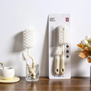 Bottle Brush Kit with Push Press Foam Design Portable Cleaning Tool for Home & Travel Baby Bottle Cleaner Brush