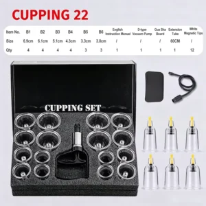 Bulk Supply 22Pcs Different Size Vacuum Suction Cupping Cups Set with Extension Tube Magnetic Head for SPA Salon Home
