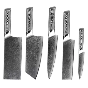 Chef Knife Sets Colorful Pakkawood Handle Carbon Steel Kitchen Knife Damascus Knife Set