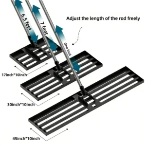 Cold Galvanized Large Lawn Leveler Tool with Adjustable Height Metal Handle Carbon Steel Head Golf Grassland Rake