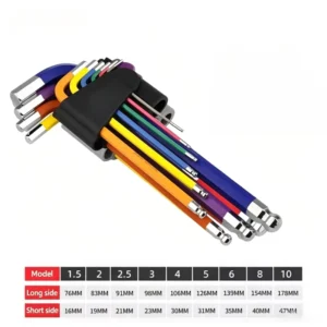 Color Hex Key Set 9Pcs Ball End Hexagon Wrench Screwdriver Tool Combination Set