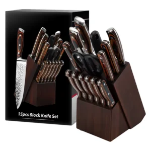 Colored Handle Stainless Steel Forging 15 Pieces Kitchen Knives Chef’s Knife Set with Stand