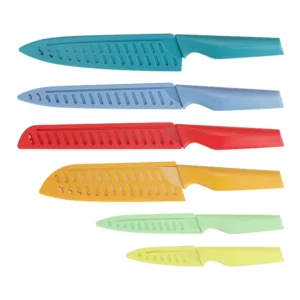 Colorful Kitchen Knives Set With Sheaths Blade Guard Non Stick Coated Stainless Steel Blades for Slicing Cutting Gift Knife Set